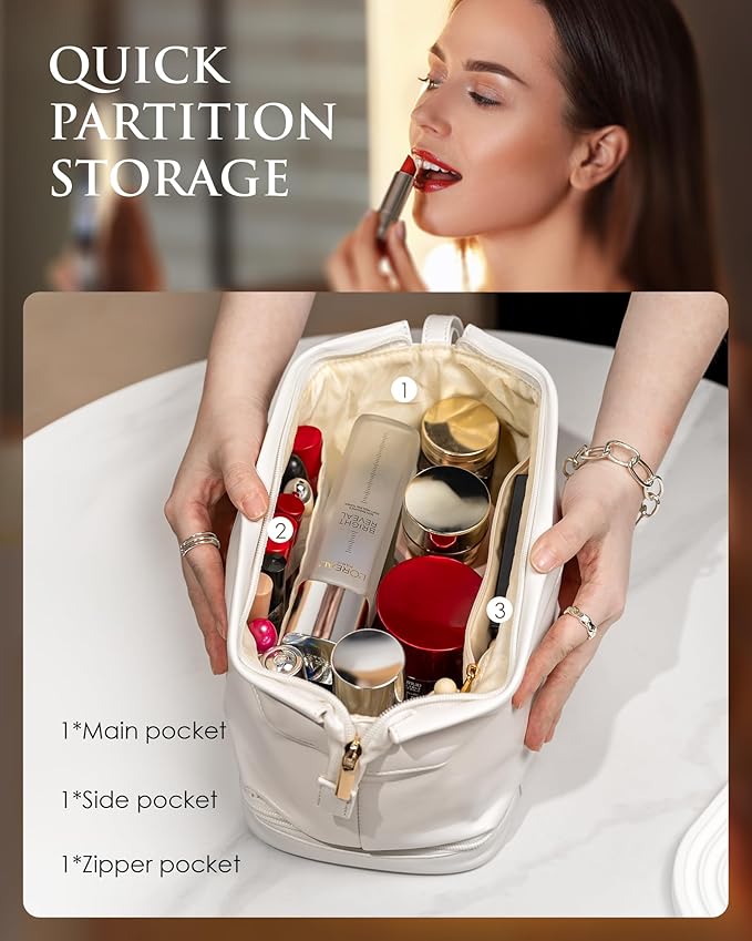 Initial Makeup Bags for Teens Girls, Personalized Double Layer Cosmetic Bag with Makeup Brush Organizer, Large Capacity PU Leather Travel Toiletry Bag, Gifts for Friends Female Mom