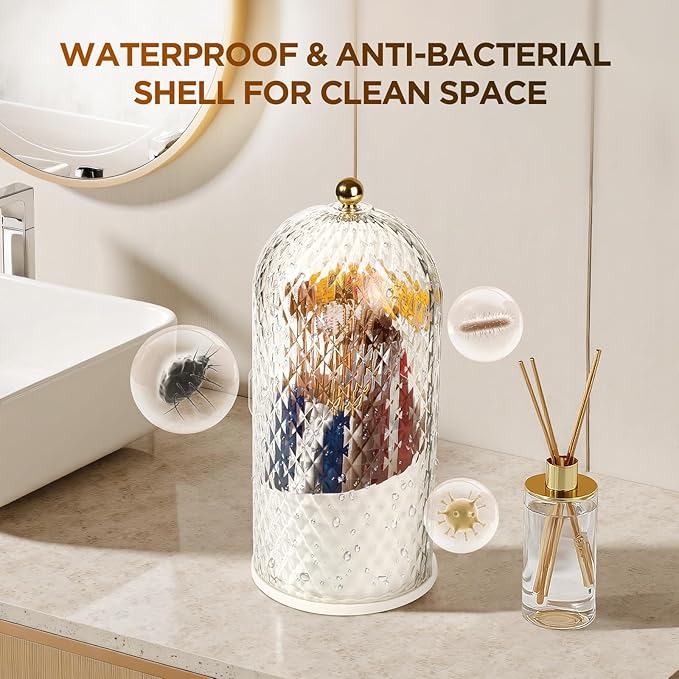 3 Slots Toothbrush Holders with Lid, Rotating Concealed Tooth Brush Holders for Bathroom, Countertop Toothbrush Holder with Cover, Toothpaste Holder for Bathrooms, Makeup Brush Holder(White)