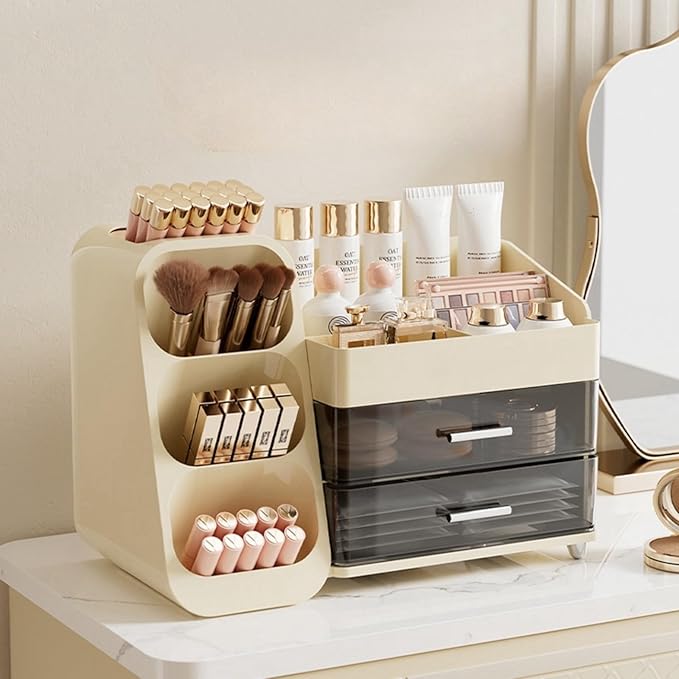 Makeup Organizer with Drawers for Vanity,Spacious Cosmetic Display Case,Perfect Storage Solution for Your Beauty Essential (Cream)