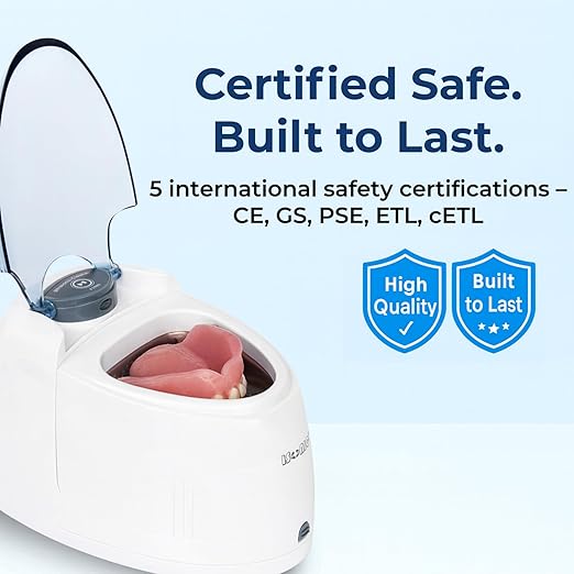 Ultrasonic Denture & Retainer Cleaner – 42 kHz Deep Clean, 200 ml Tank, 5-Min Timer – for Dentures, Aligners, Night Guards, Mouth Guards – Compact Non-Removable Tank Design – iSonic F3900