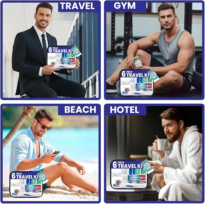 Trektote Travel Toothbrush and Toothpaste Set - (5 Pack) 6 Piece Dental Care Kit, TSA Compliant, Includes Toothpaste, Toothbrush, Mouthwash, Flosses and Premium Toiletry Bag
