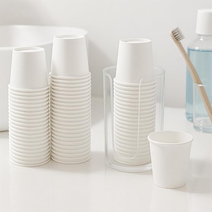 200 Pack Bathroom Cups, White Mouthwash Cups, Disposable Mini Espresso Paper Cups for Bathroom,Travel, Picnic (White, 4, ounces)