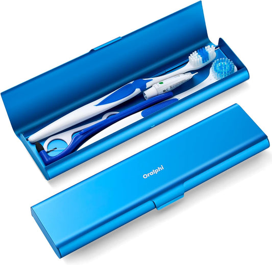 Wider Aluminum Toothbrush Travel Case, Portable Travel Toothbrush Holder, Durable Manual Toothbrush Box Container for Traveling, Bathroom, Camping, Business Trip, Blue