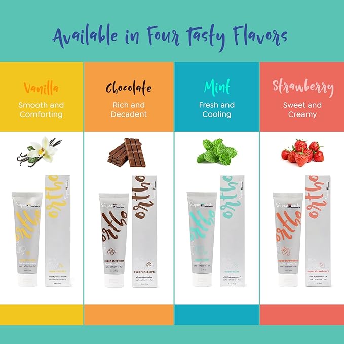 SuperMouth Ortho Toothpaste – for Braces & Aligners, Fluoride + Nano Hydroxyapatite, Adults & Kids, Fights Cavities & Decalcifications, Orthodontist-Developed, Safe Clean Ingredients, 4 Tasty Flavors