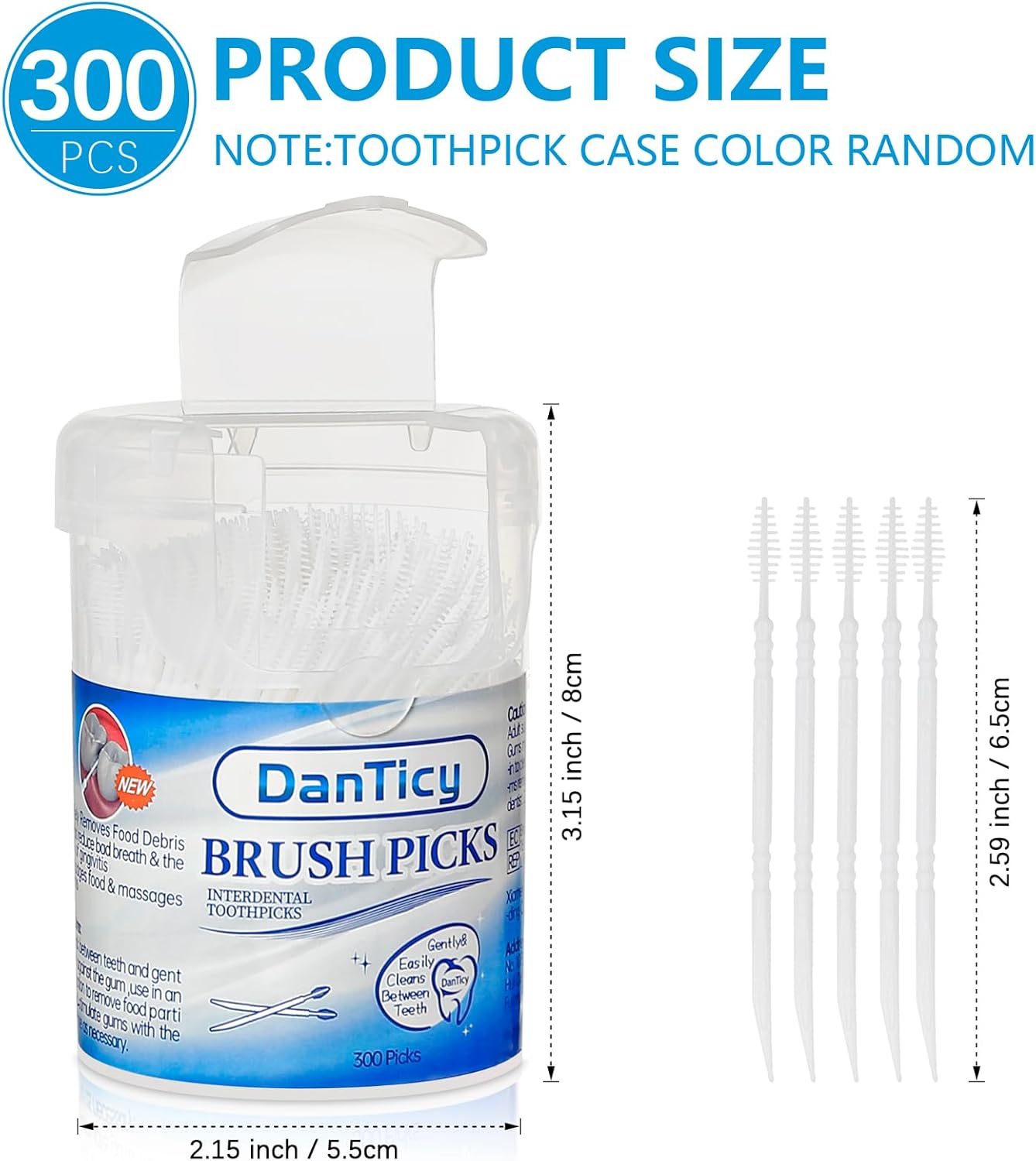 Brushpicks Interdental Toothpicks,Soft Bristle Dental Floss Picks Toothpicks,Helps Removes Plaque and Debris Between Your Teeth 300PCS (Pack of 1)