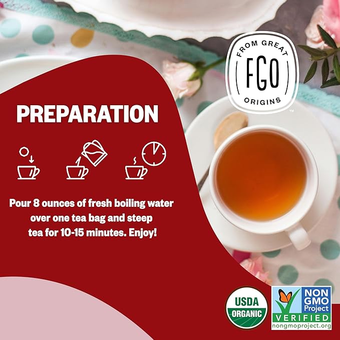 FGO Organic Rosehips Tea, 20 Count, Eco-Conscious Herbal Tea Bags, Resealable Bag, Caffeine Free, Packaging May Vary (Pack of 1)