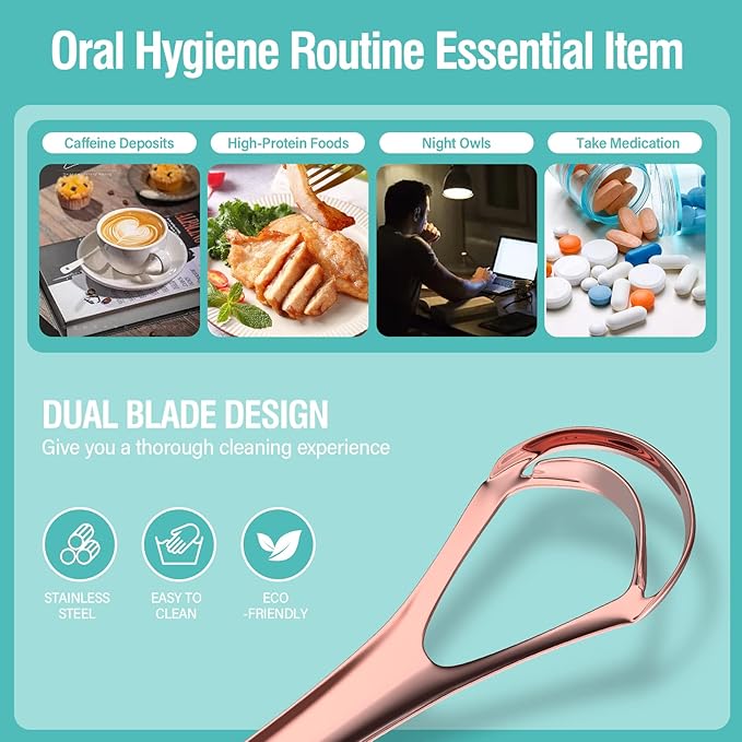 RONAVO Tongue Scraper for Adults (4 PC), New 2023 Tounge Scraper Dual Scraping Head with Travel Cases, Stainless Steel Tongue Cleaner Fresh Breath, Oral Care, 2 Colors
