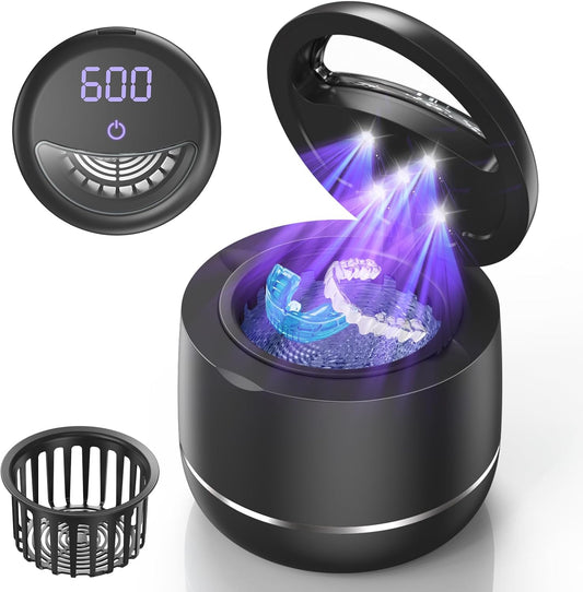 Ultrasonic Retainer Cleaner, 48kHz Denture Cleaner Machine with Dual Mode Digital Timer for Braces, Night Guard, Mouthguard, Toothbrush, Jewelry, 7.8OZ Dental Cleaning Pod