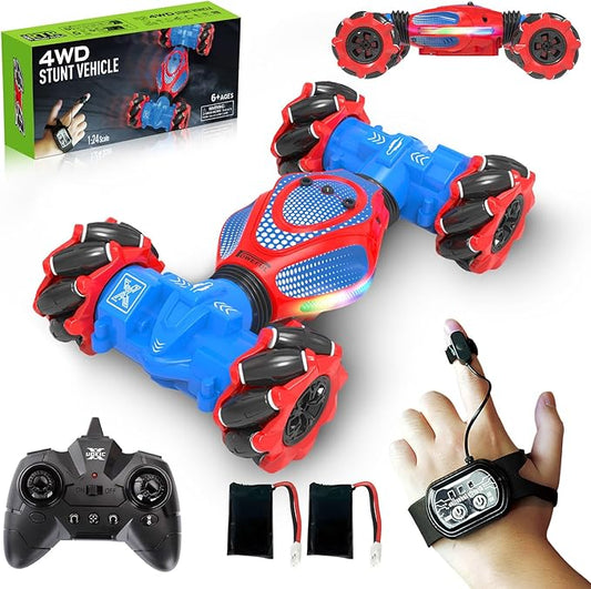 Remote Control Car - RC Drift Car for Boys Age 8-12, Gesture Sensing RC Stunt Cars 4WD Hot Wheels Cars Toy for Kids 4 5 6 7 8 9 10 Year Old Boy Birthday (Red-Blue)