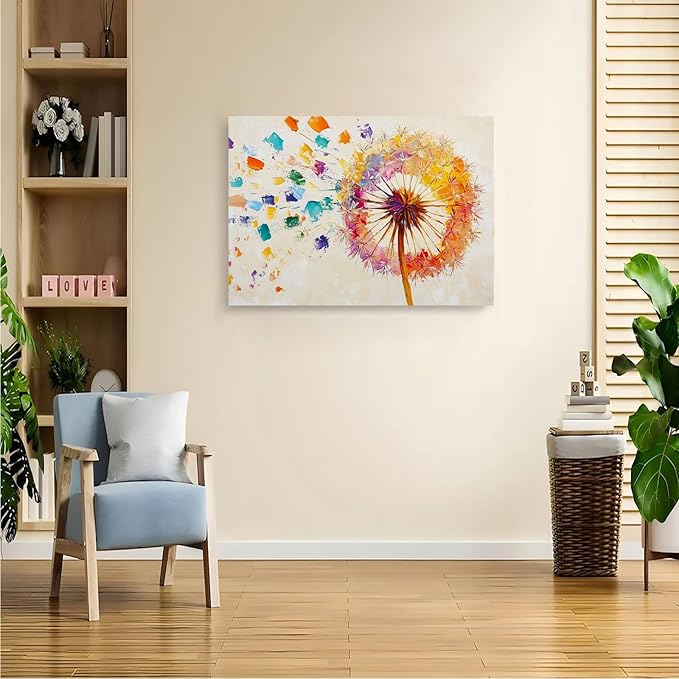 Modern Abstract Dandelion Art,Vibrant Living Room Canvas,Contemporary Home Decor,Office Wall Display,8x12inch Framed Painting Ready to Hang