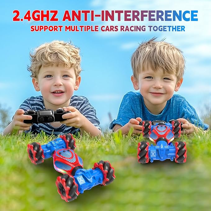 Remote Control Car - RC Drift Car for Boys Age 8-12, Gesture Sensing RC Stunt Cars 4WD Hot Wheels Cars Toy for Kids 4 5 6 7 8 9 10 Year Old Boy Birthday (Red-Blue)