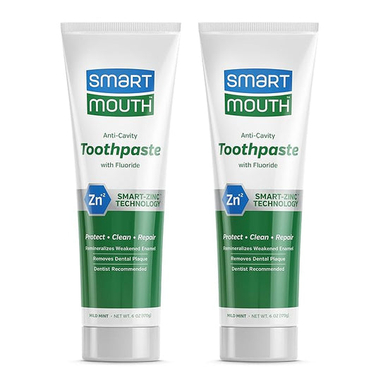 SmartMouth Premium Zinc Ion Toothpaste - Whitening - with Fluoride - Refreshing, Anti-Cavity Toothpaste for Adults - Strengthens Enamel - Mild Mint Flavor, 6 oz (2 Pack)