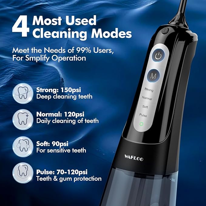 Cordless Water Dental Flosser for Teeth, with 8 Jet Tips, 300ML Tank Oral Irrigator Portable with 4 Modes IPX7 Waterproof Rechargeable Water Floss for Home Travel, Adults Teeth Cleaning (Black)