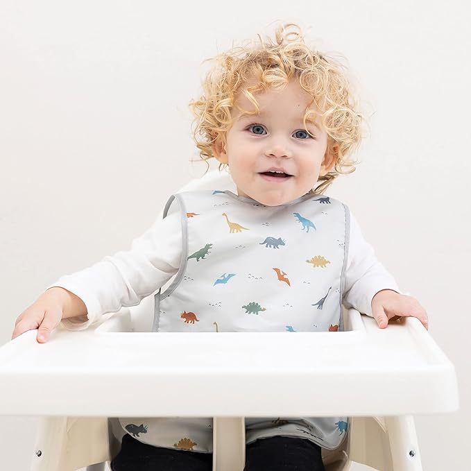 Tiny Twinkle Mess Proof Baby Bib for Boys | Waterproof Toddler Bib for Eating | Baby Apron for Feeding, Machine Washable | Perfect Shower Gift (Dinosaur, 6–24M)