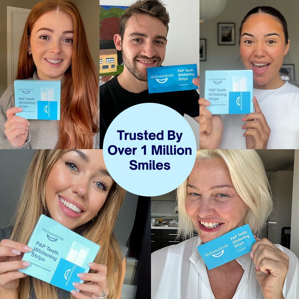 MySweetSmile Pap Teeth Whitening Strips - Enamel-Safe, Sensitivity-Free Formula - 42 Peroxide-Free Whitening Strips - Dentist-Approved - IndyBest Award-Winning Brand - 21 Treatments - Mint Flavour