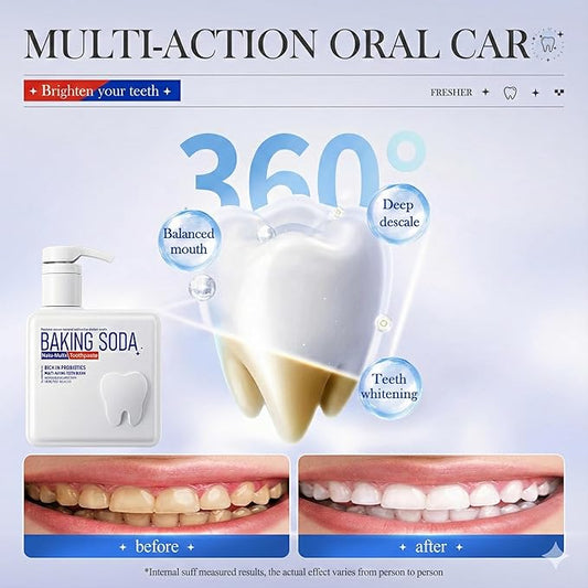 Baking Soda Toothpaste with Probiotics - Whitening Toothpaste Pump for Deep Stain Removal - Large 10.5oz (300g) Liquid Gel Toothpaste for Fresh Breath & Gum Care