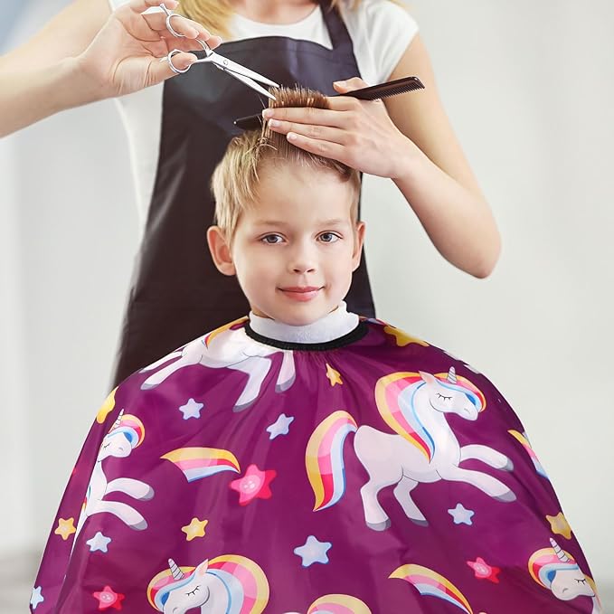 Kids Barber Cape with Neck Duster Brush, Professional Salon Hair Cutting Cape with Adjustable Snap Closure(unicorn)