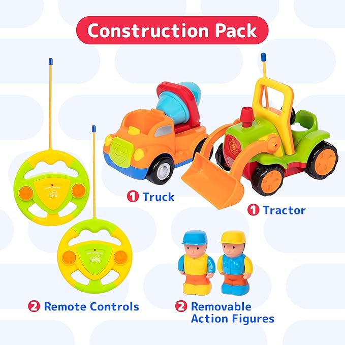 PREXTEX 2pk Remote Control Cars for 3-5 Year Old Boys - Truck & Tractor Toddler Toys