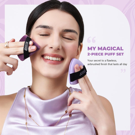 Jessup Powder Puff, 2pcs Triangle Powder Puff Soft for Foundation Setting and Baking, Reusable, Washable, Purple SP018