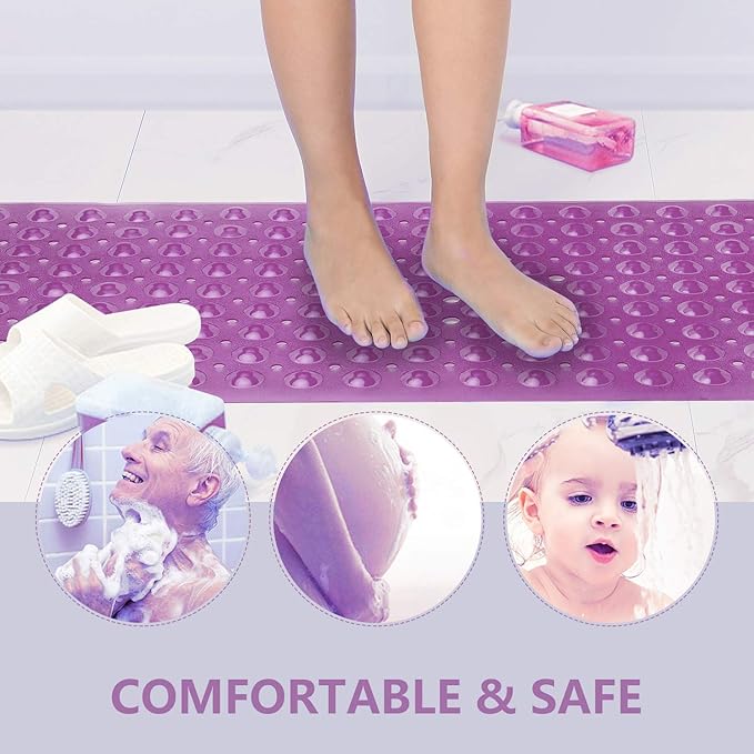 Sheepping Baby Bath Mat Non Slip Extra Long Bathtub Mat for Kids 40 X 16 Inch - Eco Friendly Bath Tub Mat with 200 Big Suction Cups,Machine Washable Shower Mat (Purple)