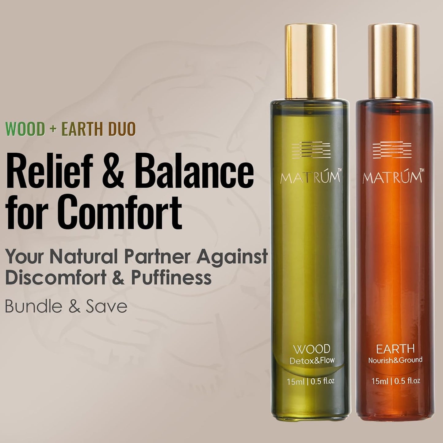 MATRUM Deep Relax & Ease Anxiety Essential Oil Roll On Set, 100% Pure Aromatherapy Oils for Stress Relief, Calming & Emotional Balance, Pet Friendly, Portable, Wood & Earth Duo, 1 Fl Oz