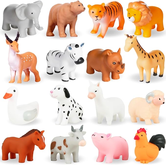 Baby Bath Toys, for Infants 6-12& Toddlers 1-3, No Hole Bathtub Toys (Animals Combo Ⅲ, 16 Pcs with Mesh Bag)