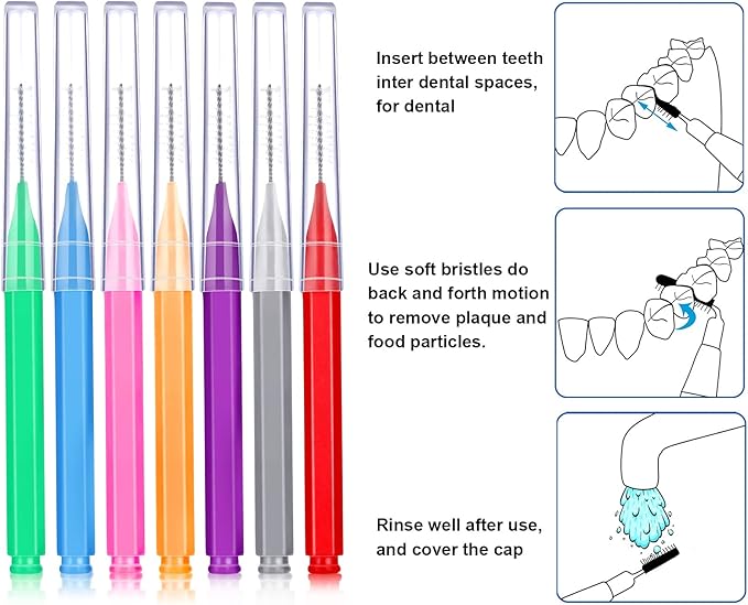 Patelai 100 Pieces Braces Brush for Cleaner Interdental Brush Toothpick Dental Tooth Flossing Head Oral Dental Hygiene Flosser Toothpick Cleaners Tooth Cleaning Tool(Warm Colors,Various Sizes)