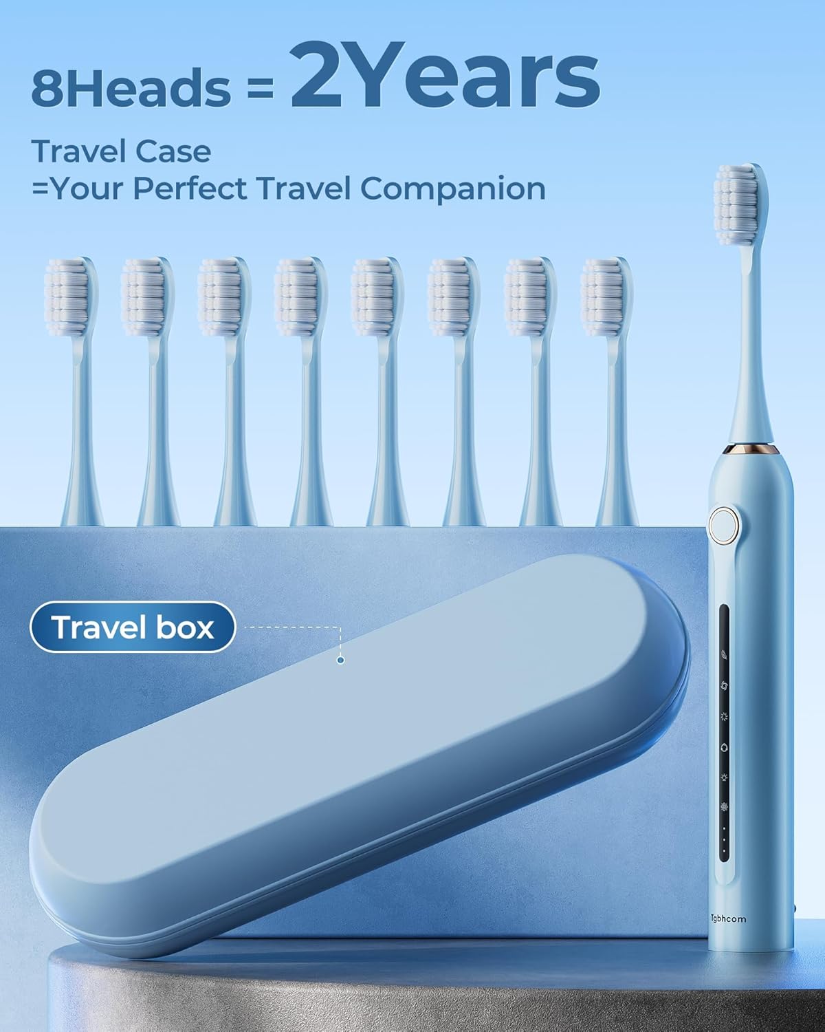 Blue Electric Toothbrushes, with 8 Brush Heads, 1 Travel Toothbrush Case, for Adults and Kid Electric Toothbrush, Long 180-Day Battery Life, 6 Different Modes, Smart 2-Minute Timer, IPX7 Waterproof
