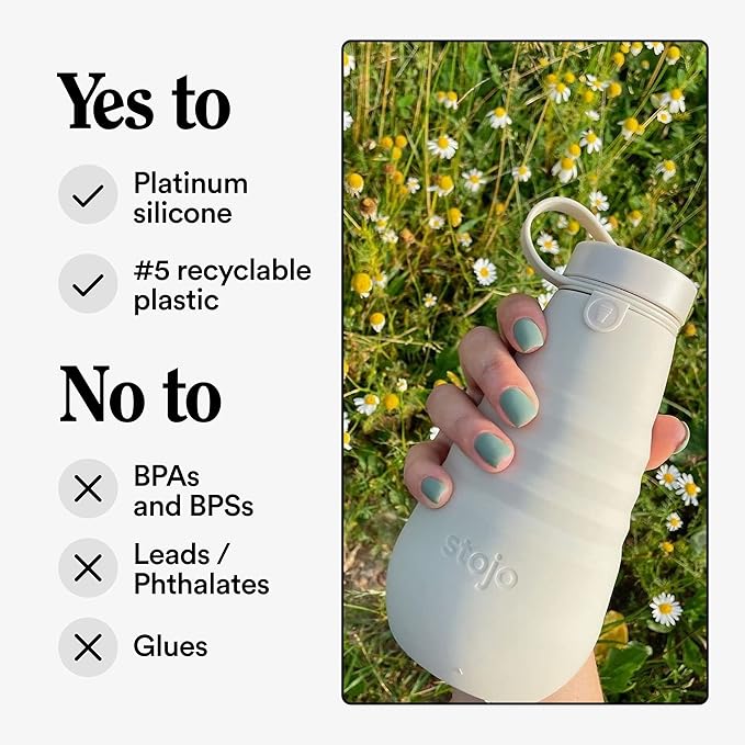 STOJO Collapsible Water Bottle – Cashmere Gray, 20oz / 592ml - Leak-Proof Reusable Silicone Travel Cup for Hot & Cold Drinks - Microwave & Dishwasher Safe