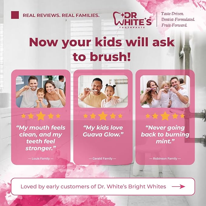 Dr. White’s Fluoride-Free nHA Toothpaste; Dentist-Formulated, Nano Hydroxyapatite + Xylitol, Sensitivity Relief Complex™, Mint-Free, Enamel Safe, Swallow-Safe (3.5 Oz, Guava Glow)