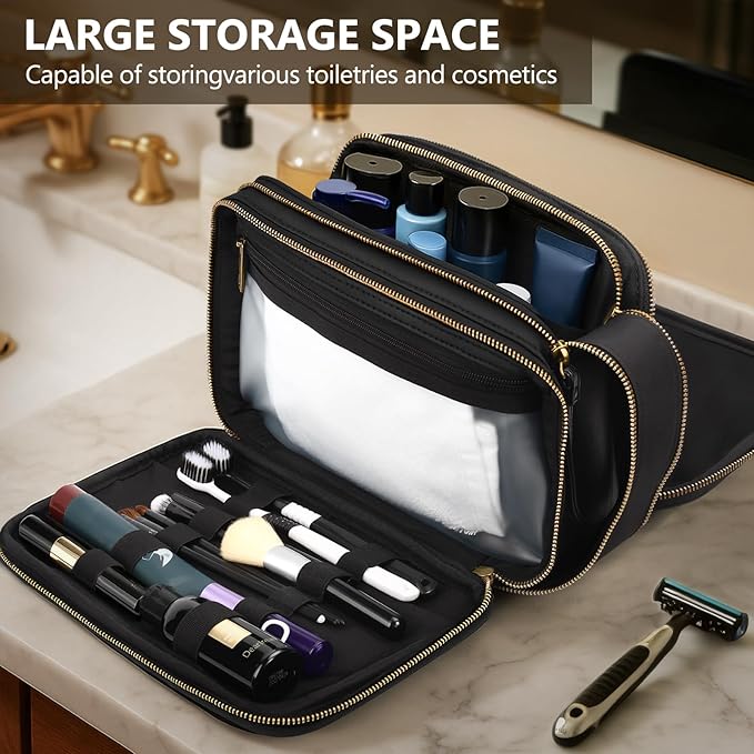 Large Mens Toiletry Travel Bag,Shaving Bag for Toiletries,Hygiene Bag for Men Toiletries Accessories (Black)