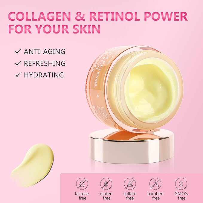 Wrinkle Patches for Face Overnight – Anti Wrinkle Facial Patches with Retinol Collagen Cream & Face Massager Kit for Forehead, Frown, Smile Lines & Crow’s Feet