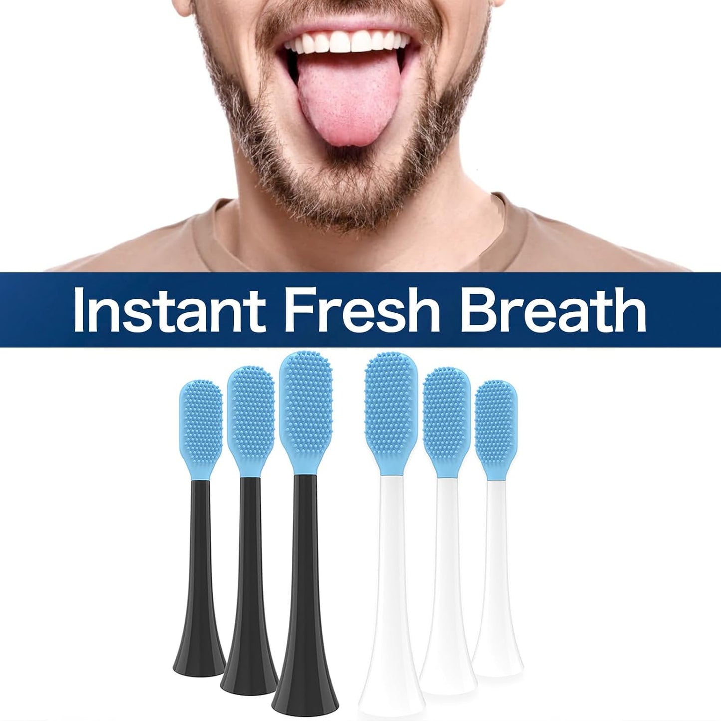 Tongue Scraper Heads for Philips Sonicare Click-On Handles – Gentle & Effective Tongue Cleaner, Fresh Breath, 3 Pack, Replacement Brush Heads (White, Click-On Handles)