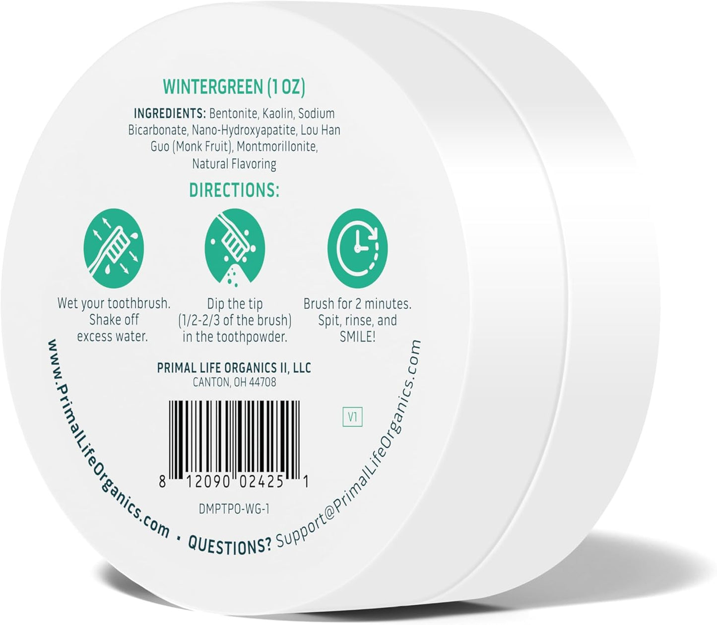 Primal Life Organics - Dirty Mouth Toothpowder, Tooth Cleaning Powder, Flavored Essential Oils with Natural Kaolin & Bentonite Clay, Good for 200+ Brushings, Organic, Vegan (Wintergreen, 1 oz)