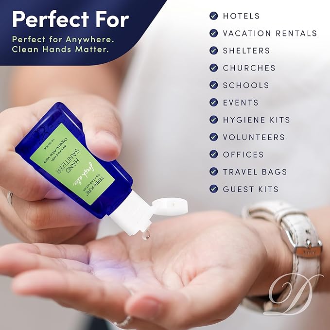 Terra Pure Hotel Hand Sanitizer Gel | Mini Hand Sanitizer Bulk | Alcohol-Free with Organic Aloe Vera | 1oz Bottles | Case of 144
