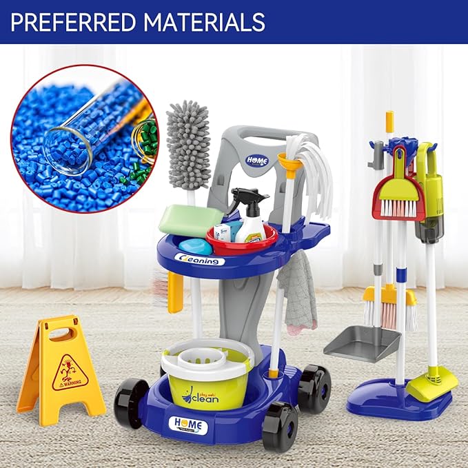 Toddler Cleaning Set，Kids Cleaning Toy Set，New 29-Piece Detachable Kids Cleaning Set for Toddlers - Pretend Play Educational Cleaning Carts (Blue)