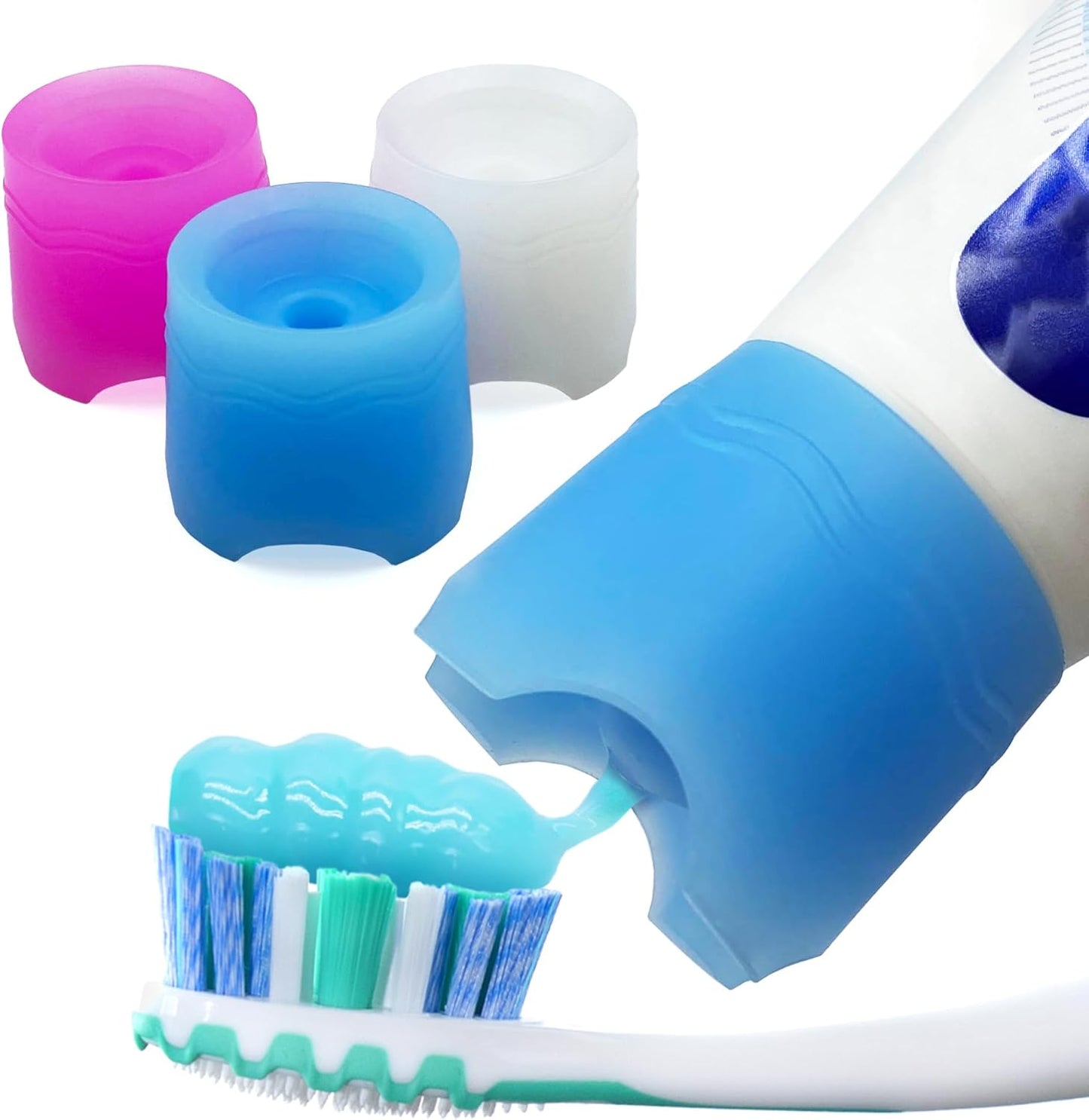 Chrome Cherry SqueezMe Self-Closing Toothpaste Caps, Silicone Lid for Kids & Adults, No Mess Toothpaste Dispenser, Easy Squeezer Cap for Tubes, Bathroom Accessory, Self-Standing Mix, Pack of 3