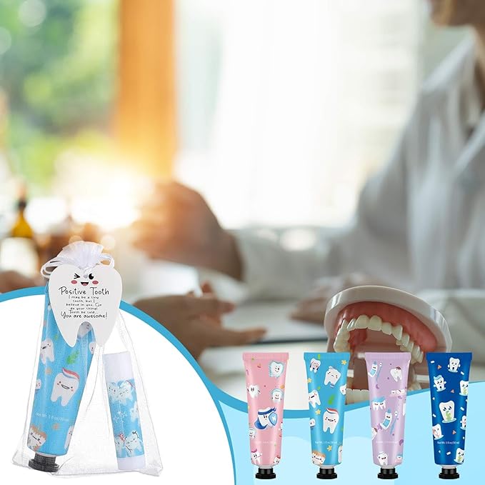 Loopeer 24 Sets Dental Hygiene Gifts Christmas Dental Hygienist Appreciation Gifts Moisturizing Lip Balm Hand Cream Dentist Thank You Gift with Cards Organza Bags for Nurse Week Graduation Birthday