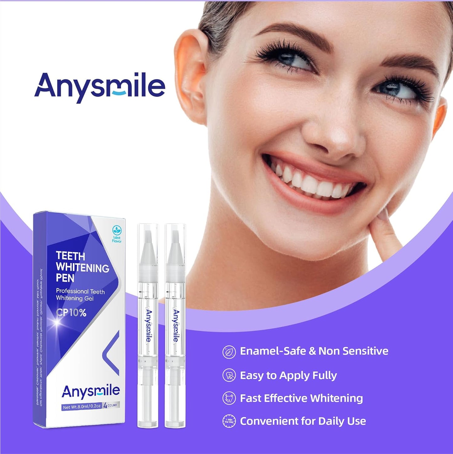 Teeth Whitening Pens Non Sensitive Teeth Whitener Gel with Effective 10% Carbamide Peroxide, 4 Professional Tooth Whitening Gel Pens 2ml/Pen