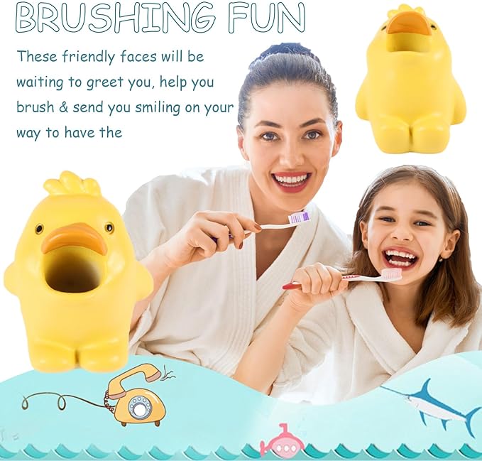 Cute Animal Toothbrush Holder - Duck Pen Pencil Holder,Mini Resin Freestanding Storage Base for Box Pen Brush Toothpick Desktop Storage Container, Washroom Office Organizer Accessories (Duckling)