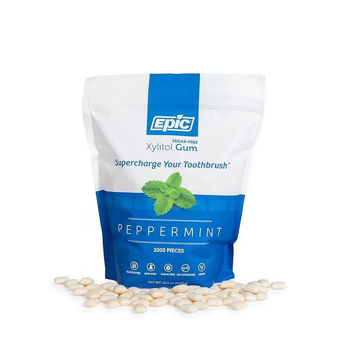 Epic 100% Xylitol Peppermint Chewing Gum - Sugar Free, Aspartame Free Dental Gum - Supports Oral Health & Fresh Breath - 1000 Pieces
