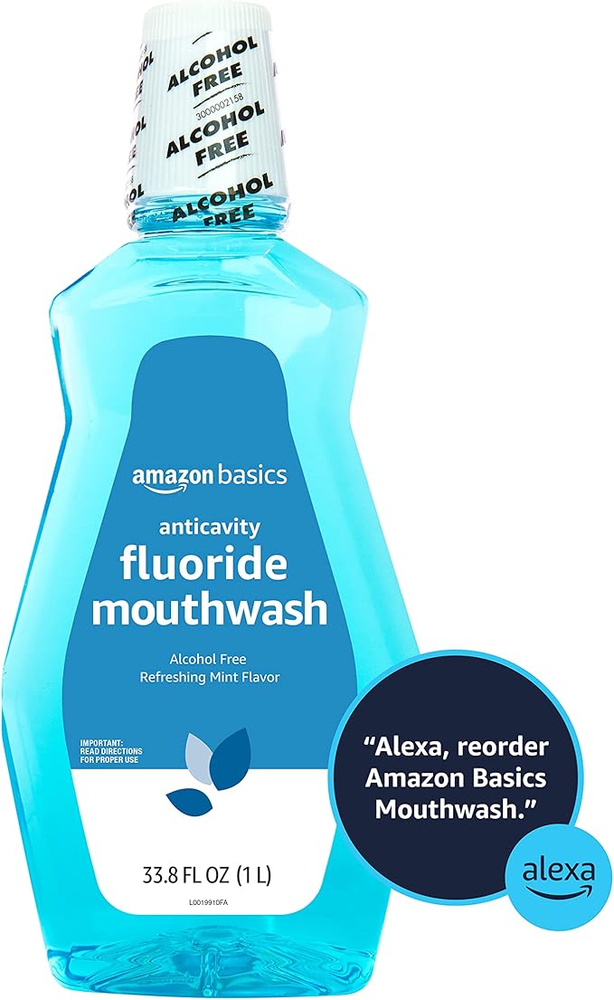Amazon Basics Fluoride Mouthwash for Adults, Anticavity, Alcohol Free - Refreshing Mint Flavor, 1 Liter, 1-Pack