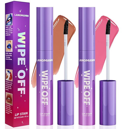 Jolilab Lip Stain Masque,Wipe Off Lip Tint,Waterproof,Transfer proof,Highly Pigmented,Ultra Long Lasting Lip Stain Peel off Makeup With Matte finish for All-day Wear.(#05+#06)