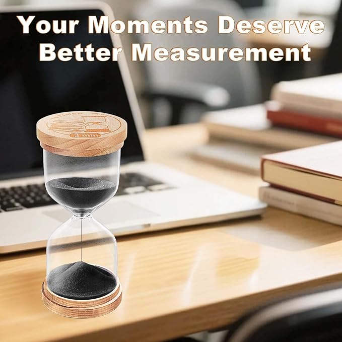 Wooden Sand Timer 15 Minute, Mini Sand Clock, Beech Wood Black Hourglass Hour Glass, Small Sandglass 15 Min for Classroom, Game,Decor,Kitchen (Black)