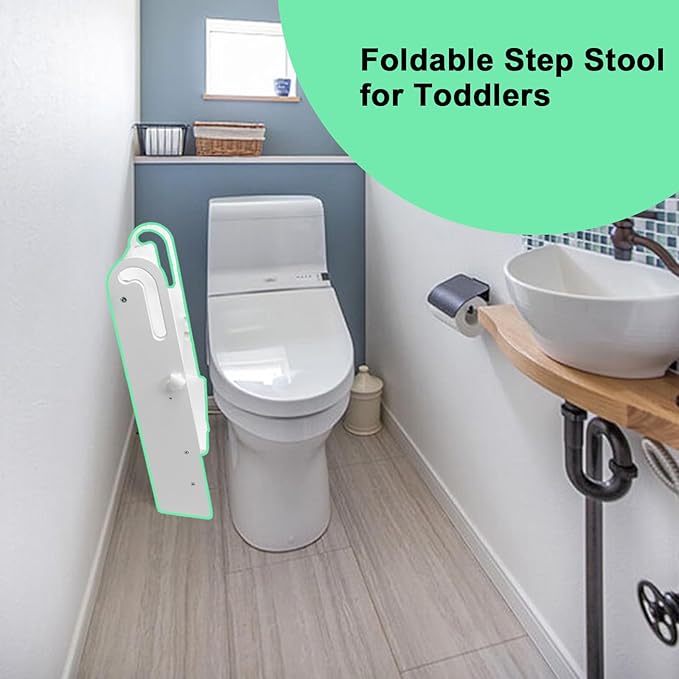 WOOD CITY Step Stool Foldable for Toddlers, Adjustable Kids Step Stool for Bathroom Sink Toilet Potty Training Stool with Handles Child Kitchen Counter Stool Helper Montessori Kitchen Stools