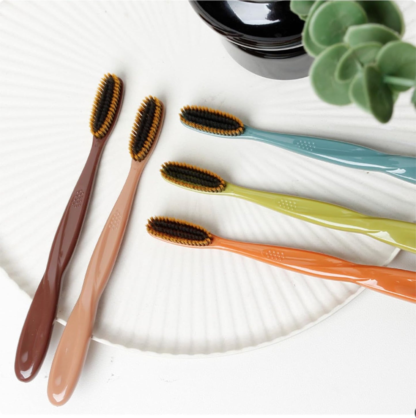 Adult Extra Soft-bristled Toothbrush‌ Bamboo Charcoal, Long Toothbrush Head,Periodontist Design Tapered Bristles for Sensitive Teeth & Receding Gums.【Extra Soft, 10 Count (Pack of 1)】