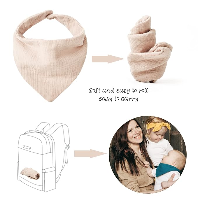 Konssy Muslin Baby Bibs 10 Pack Baby Bandana Drool Bibs 100% Cotton for Unisex Boys and Girls, Soft Absorbent Set for Teething and Drooling