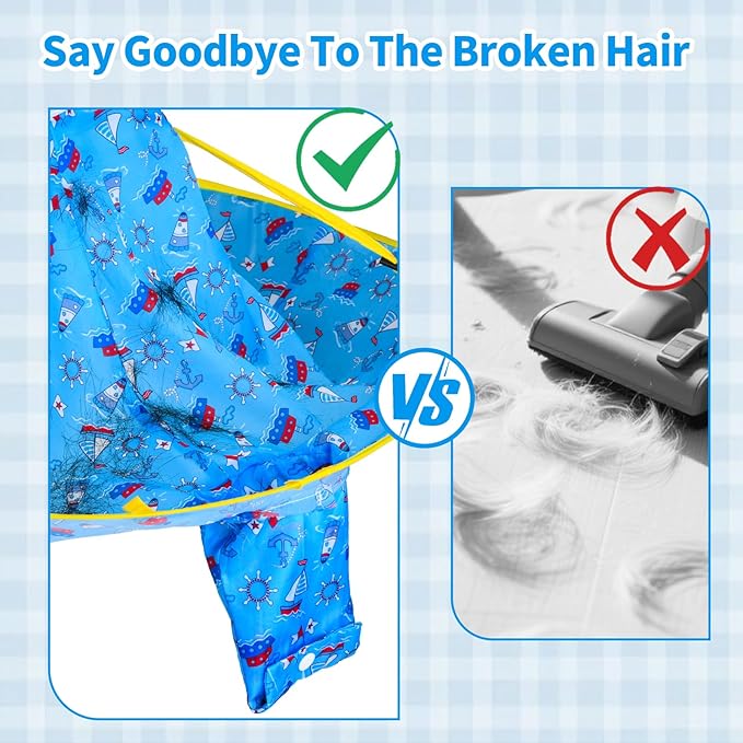 Hair Cutting Cape, Reusable Waterproof Kids Hair Cut Cape Umbrella with Hair Storage Pocket for Kids Toddler, No Crying, Salon Level Hairdressing Experience