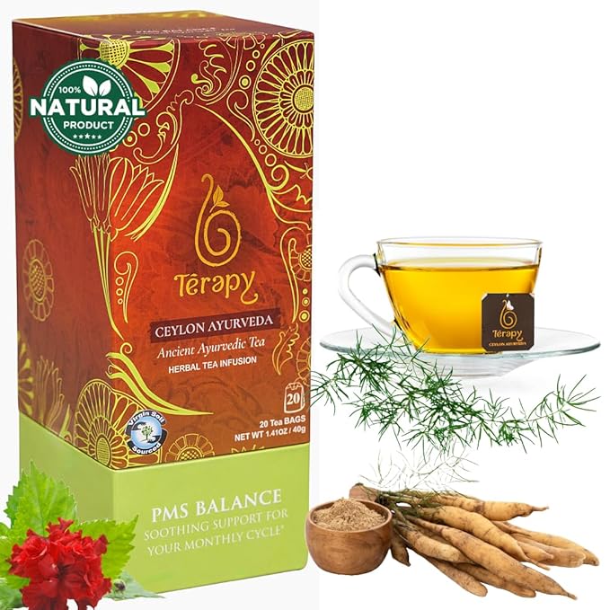 Térapy Ceylon PMS Balance Tea For Women - Soothing Support for PMS Relief, Hormonal Balance, Monthly Cycle support & Period Tea - 100% Natural Herbal Ingredients - Red Hibiscus, Cumin, Licorice & More Herbs