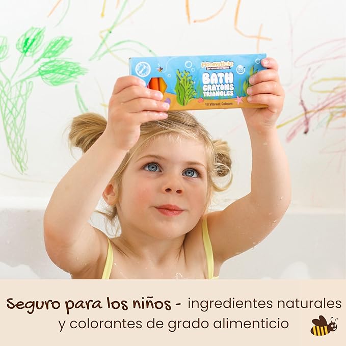 Honeysticks Triangle Bath Crayons Non Toxic (10 Pk) for Toddlers 1-3 and Kids 4-8, Natural Beeswax Crayons, Food-Grade Colors, Fragrance Free, Easy Grip Triangular Shape, Bath Toys for Bathtub, Shower